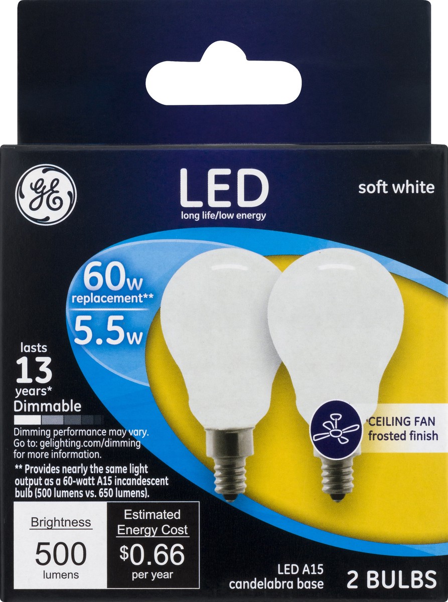 slide 6 of 9, GE LED 60Watt A15 CAC Ceiling Fan Light Bulb - Soft White, 2 ct