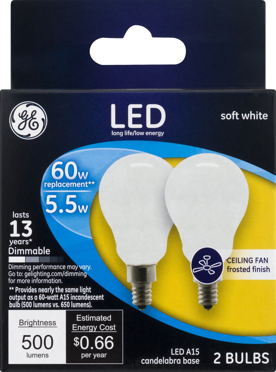 slide 1 of 9, GE LED 60Watt A15 CAC Ceiling Fan Light Bulb - Soft White, 2 ct