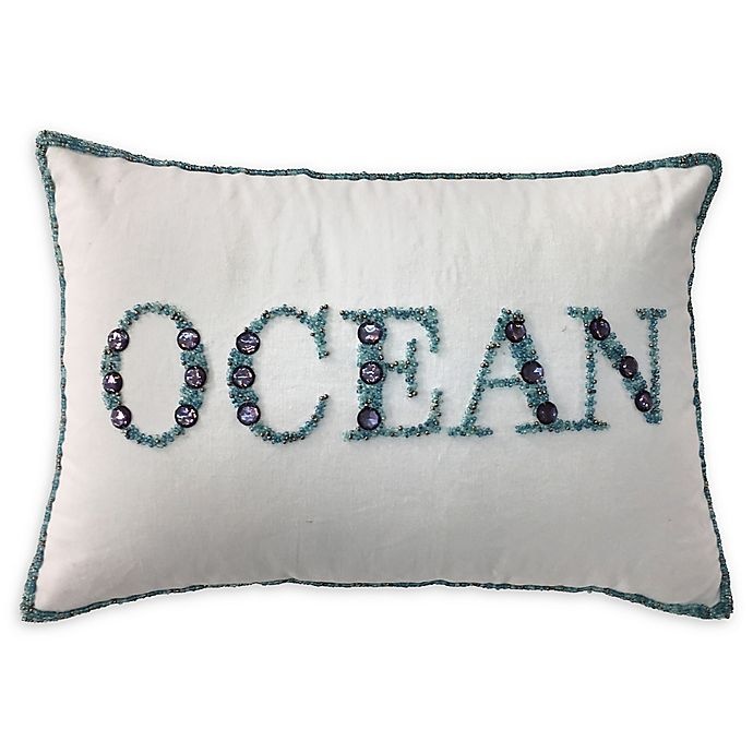 slide 1 of 1, Surya Beaded Ocean'' Oblong Throw Pillow - Blue/White'', 1 ct