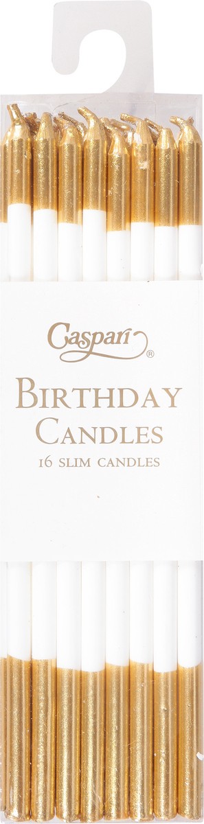 slide 7 of 9, Caspari White/Gold Birthday Slims Candles 16 ea, 16 ct