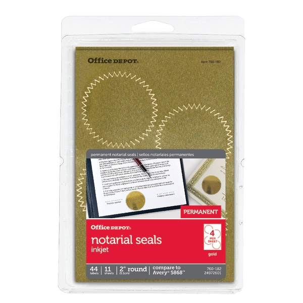 slide 1 of 2, Office Depot Brand Permanent Self-Adhesive Notarial Seals, 2'' Diameter, Pack Of 44, 44 ct