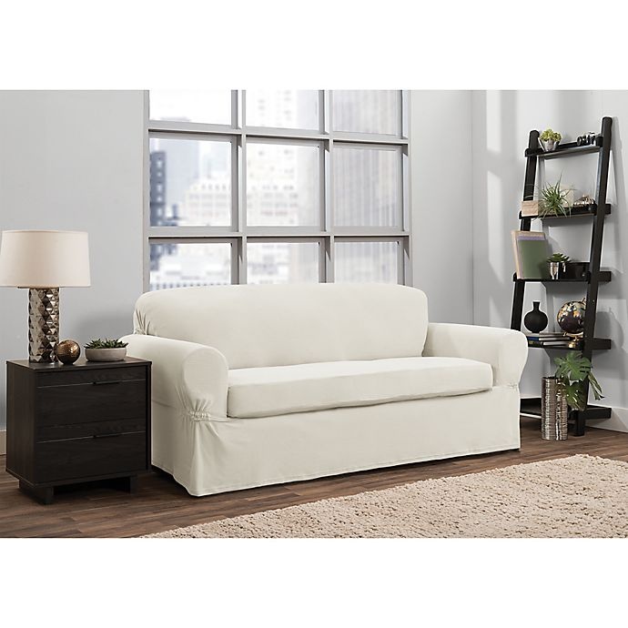 slide 1 of 6, Smart Fit Portland Stretch Sofa Slipcover - Ivory, 2 ct