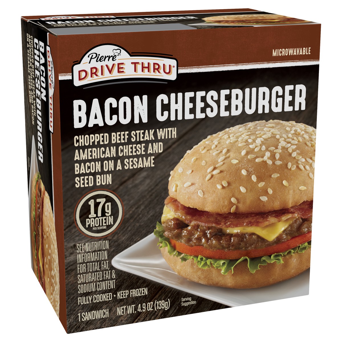 slide 8 of 9, PIERRE DRIVE THRU Bacon Cheeseburger, 138.91 g