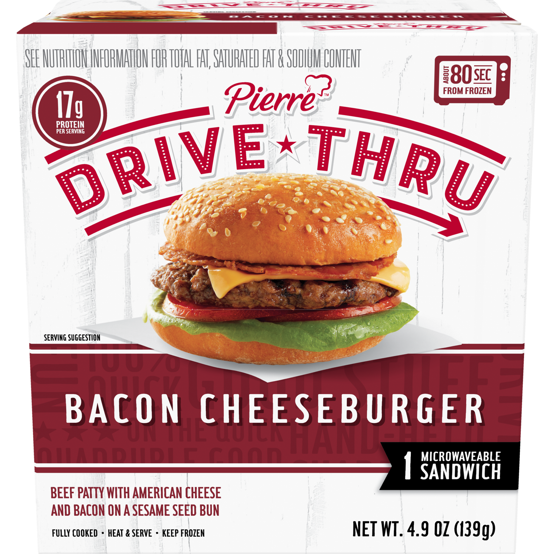 slide 1 of 9, PIERRE DRIVE THRU Bacon Cheeseburger, 138.91 g