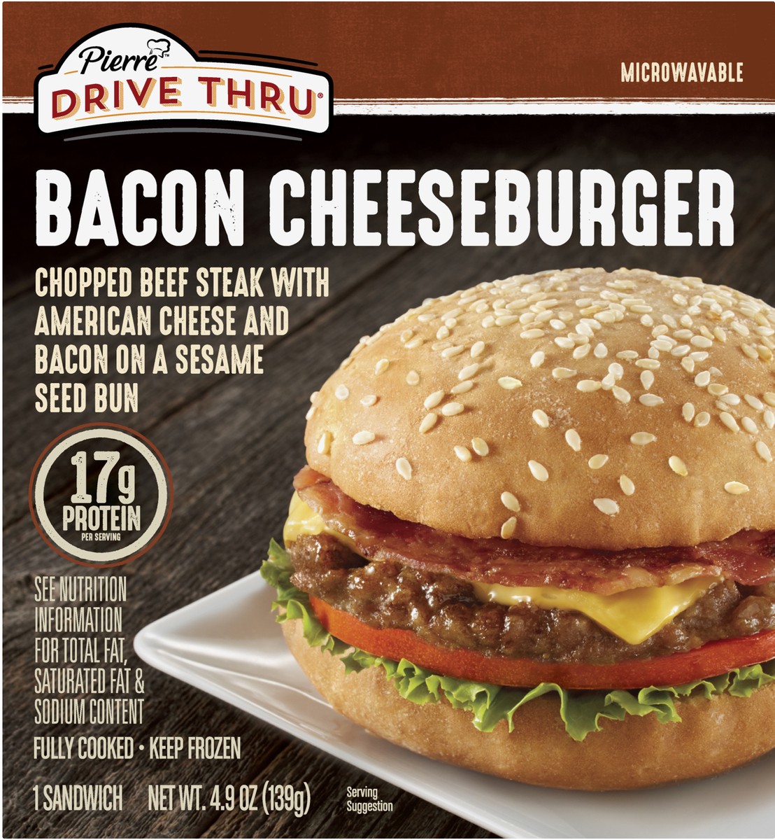 slide 9 of 9, PIERRE DRIVE THRU Bacon Cheeseburger, 138.91 g