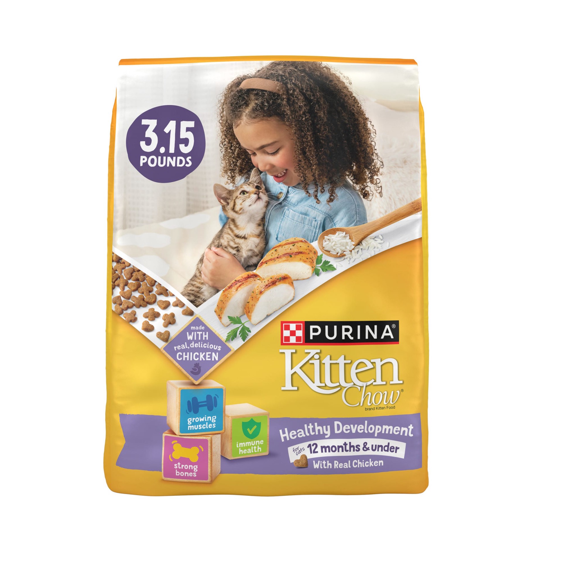 slide 1 of 9, Kitten Chow Purina Kitten Chow Kitten Food Healthy Development with Real Chicken Dry Kitten Food, 3.15 lb