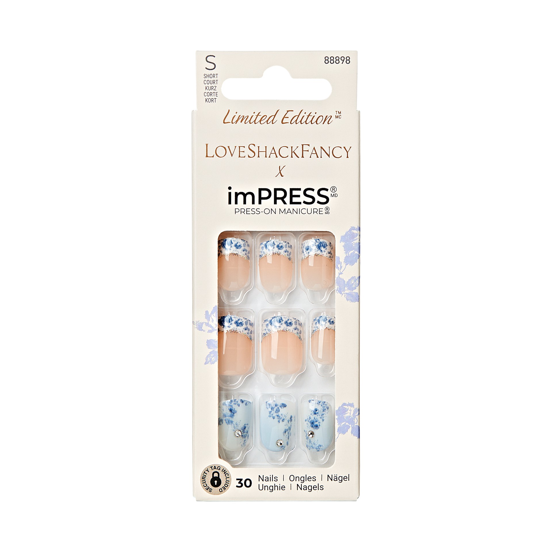 slide 1 of 5, imPRESS LoveShackFancy x imPRESS Limited Edition Short Square Press-On Nails, Blue, 30 Pieces, 1 ct
