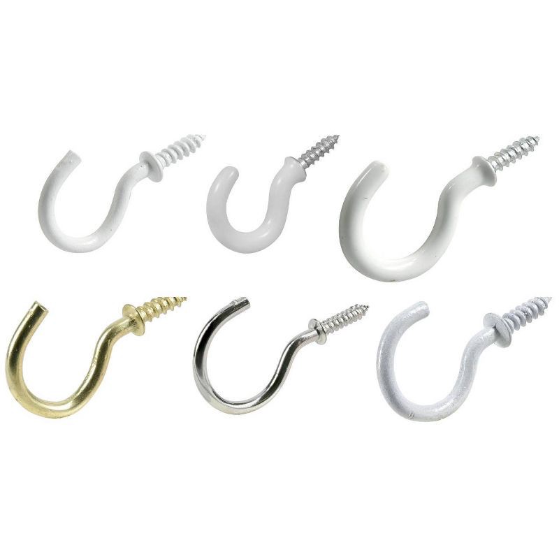 slide 2 of 4, Hillman 55pk Cup Hook Assortment Kit: Steel Screw Hooks for Ceiling & Picture Hanging, Multicolored, 0.5" Length, 55 ct