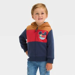 Toddler Boys' Disney Mickey Mouse Faux Shearling Hood Zip-Up Sweatshirt - Blue 18M