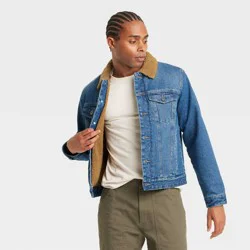 Men's Faux Shearling Lined Denim Trucker Jacket - Goodfellow & Co™ Blue XL