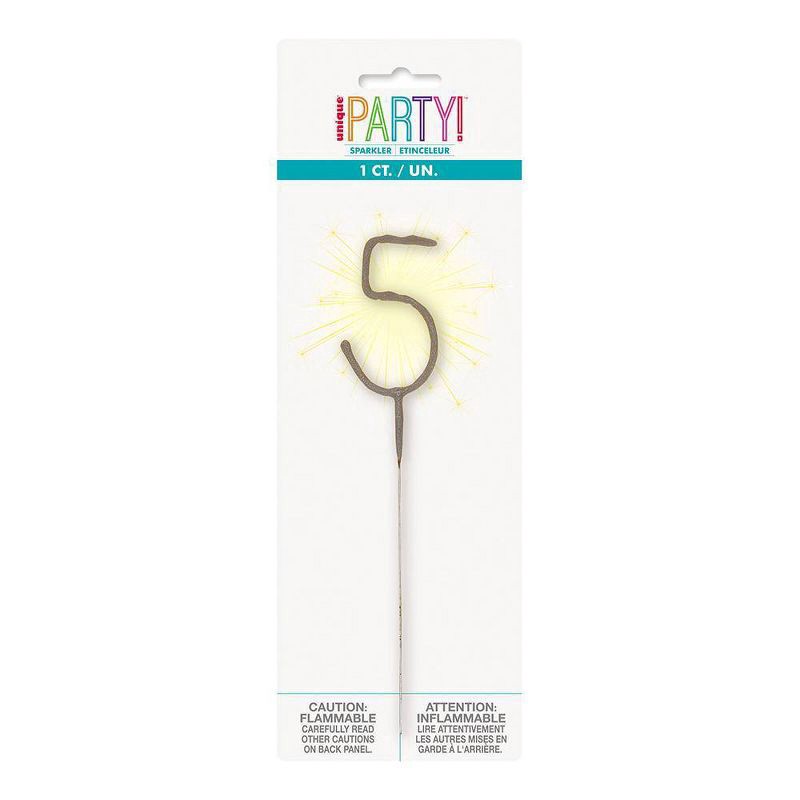 slide 1 of 3, Unique Industries Number 5 Sparkler Flame Cake Candle, 1 ct