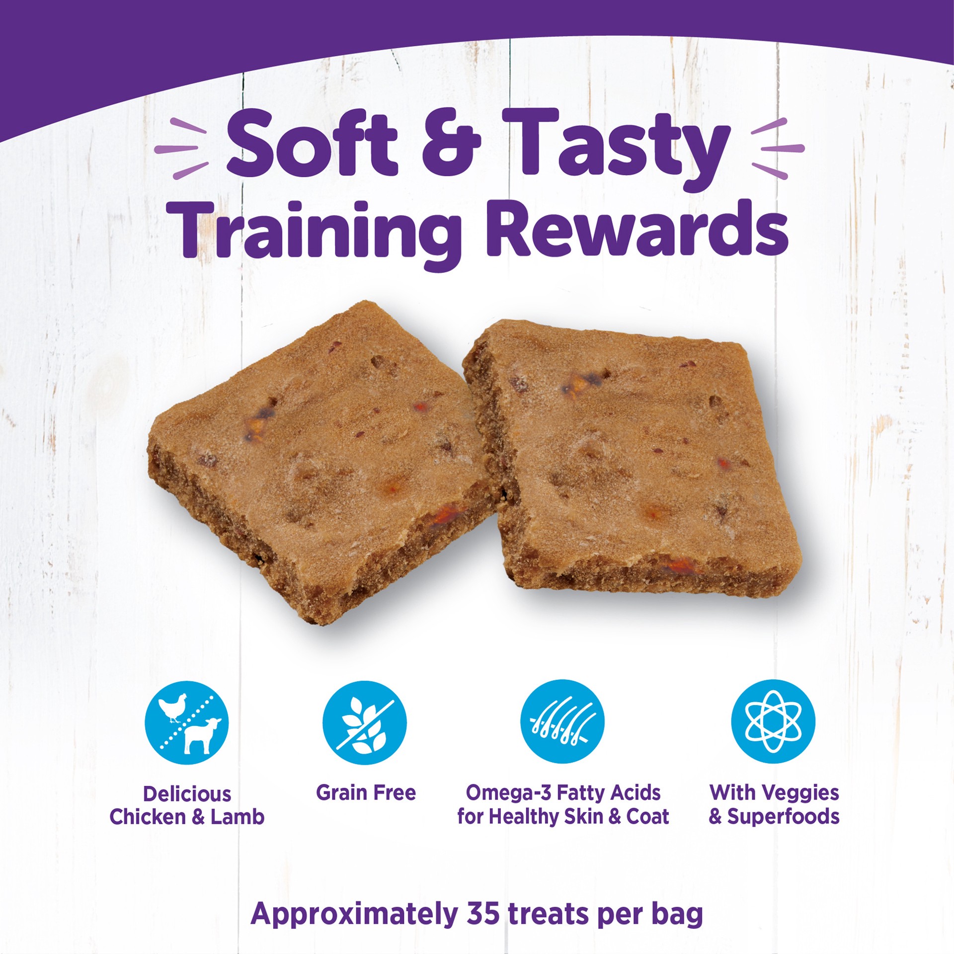 slide 3 of 4, Wellness Rewarding Life Soft & Chewy Dog Treats, Grain Free, Chicken & Lamb, 6 Ounce Bag, 1 PK