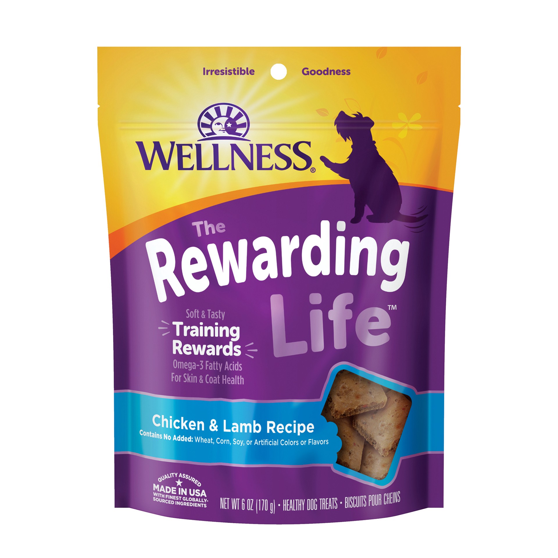 slide 1 of 4, Wellness Rewarding Life Soft & Chewy Dog Treats, Grain Free, Chicken & Lamb, 6 Ounce Bag, 1 PK