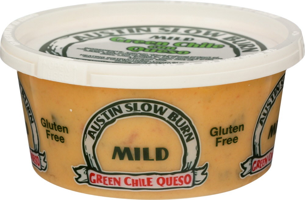 slide 1 of 1, Austin Slow Burn Mild Green Chile Con Queso, 12 oz