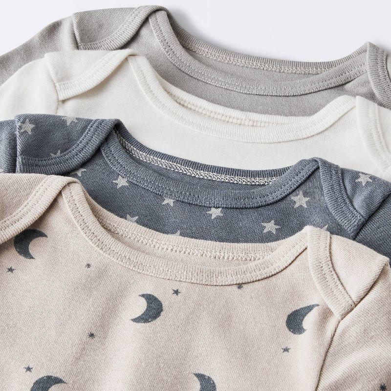 slide 3 of 4, Baby 4pk Short Sleeve Moons Bodysuit - Cloud Island™ Gray Newborn: 100% Cotton, Midweight Fabric, Lap Shoulder Design, 4 ct