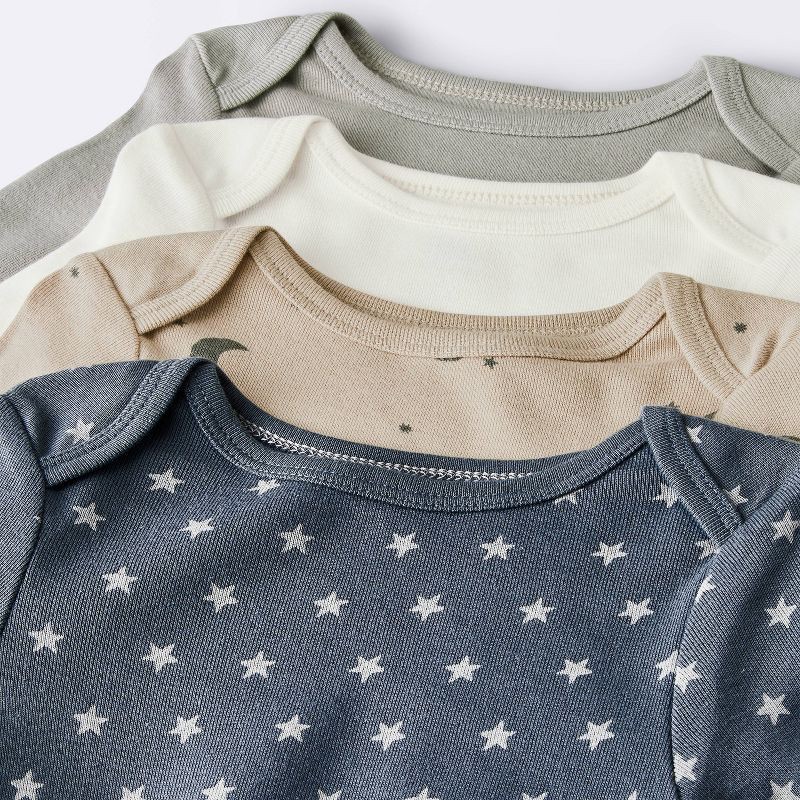 slide 3 of 4, Baby 4pk Long Sleeve Moons Bodysuit - Cloud Island™ Gray 12M: Cotton, Midweight, Lap Shoulder, 4 ct