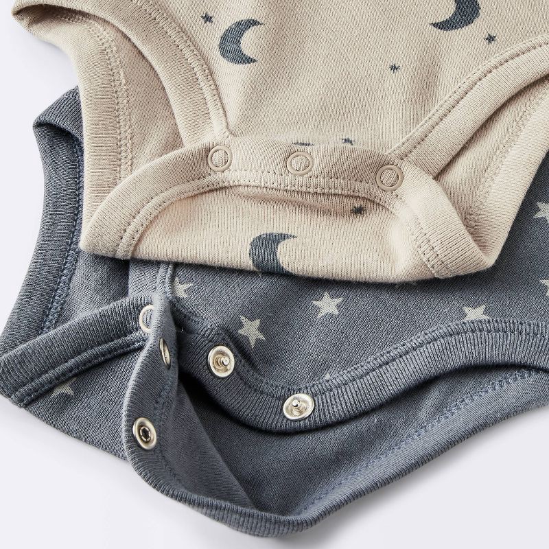 slide 4 of 4, Baby 4pk Short Sleeve Moons Bodysuit - Cloud Island™ Gray 12M: 100% Cotton, Midweight Fabric, Crotch Snap Closure, 4 ct