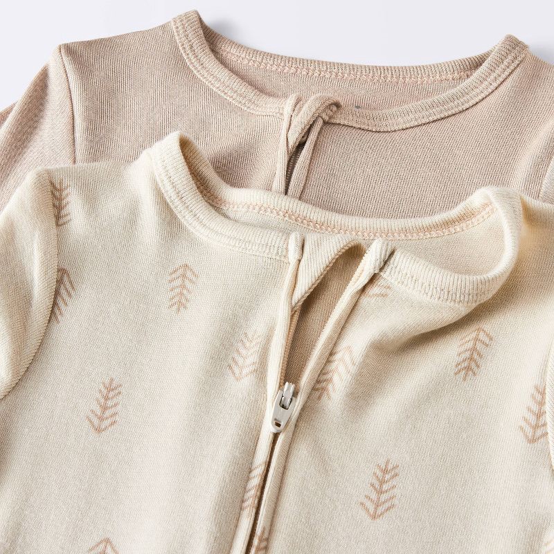slide 3 of 4, Baby 2pk Leaf So Very Soft Modal Blend Romper - Cloud Island™ Cream Newborn: Long Sleeve, Front Zipper, Midweight Fabric, 2 ct