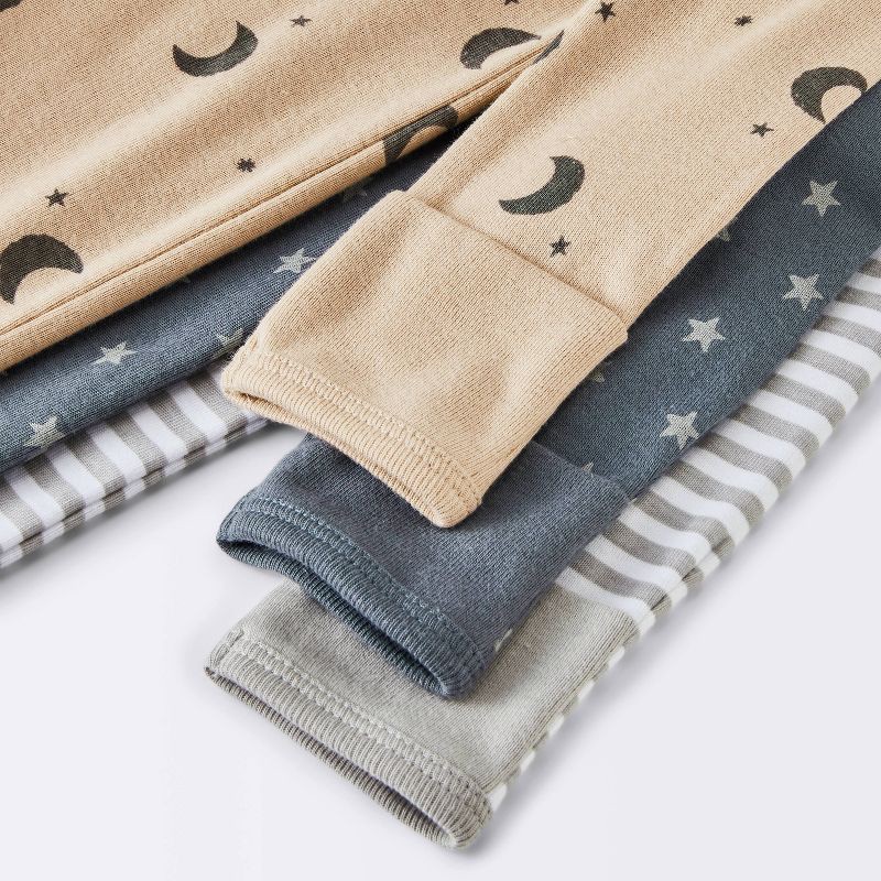 slide 4 of 4, Baby 3pk Cotton Moons Sleep N' Play - Cloud Island™ Gray 3-6M: Footed Pajamas, Covered Zipper, Mitten Cuff, Machine Washable, 3 ct