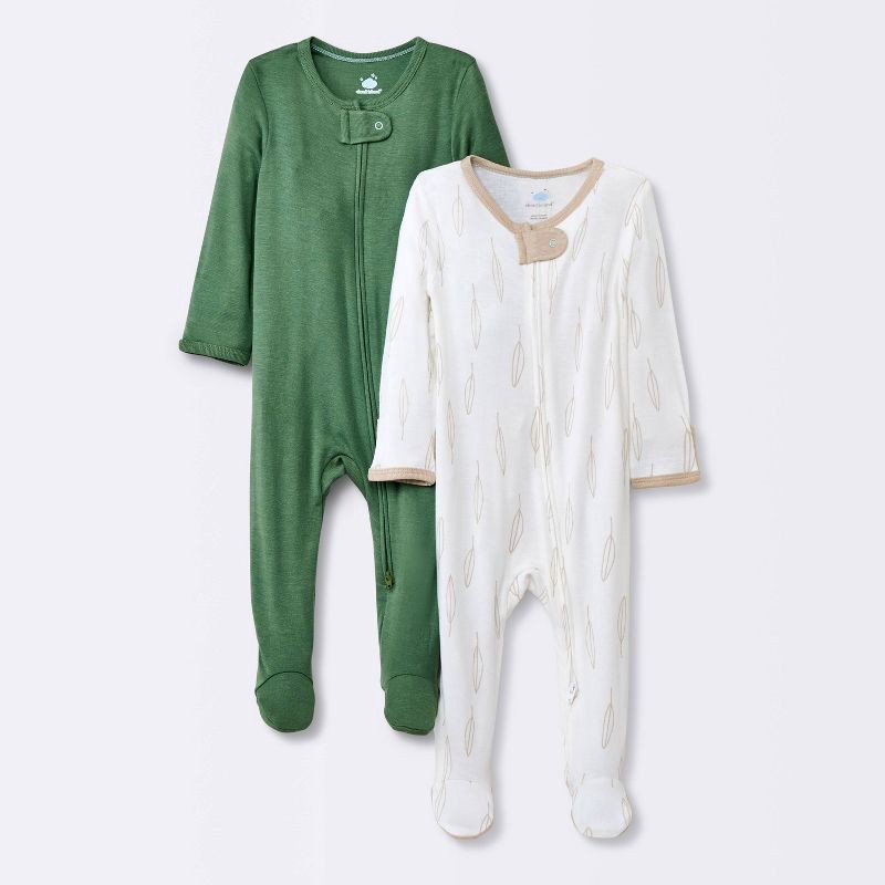 slide 1 of 4, Baby Boys' 2pk So Very Soft Modal Blend Sleep N' Play - Cloud Island™ Green 3-6M: Footed Pajamas, Long Sleeve, 2 ct