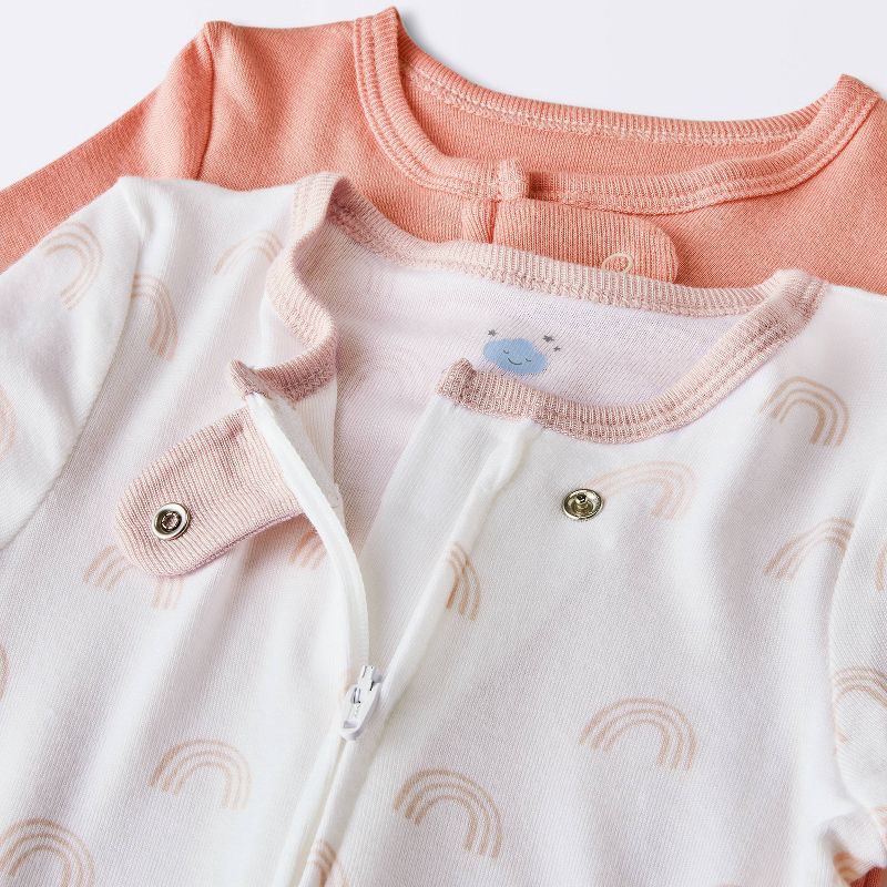 slide 2 of 3, Baby Girls' 2pk Rainbow So Very Soft Modal Blend Sleep N' Play - Cloud Island™ Pink 6-9M: Footed Pajamas, Long Sleeve, 2 ct