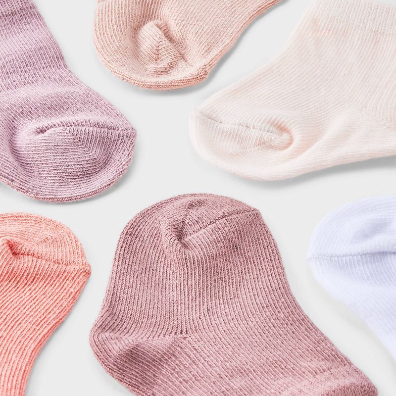 slide 2 of 2, Baby Girls' 6pk Crew Socks - Cloud Island™ Pink 0-3M: Newborn Knit Tagless Apparel, 6 ct