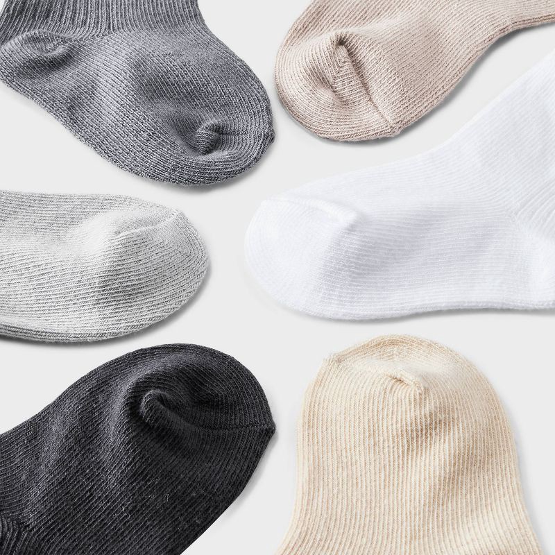 slide 2 of 2, Baby 6pk Crew Socks - Cloud Island™ Gray 3-12M: Cotton Blend, Lightweight Knit, Tagless, Machine Washable, Tumble Dry, 6 ct