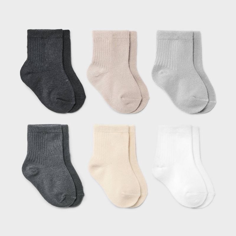 slide 1 of 2, Baby 6pk Crew Socks - Cloud Island™ Gray 3-12M: Cotton Blend, Lightweight Knit, Tagless, Machine Washable, Tumble Dry, 6 ct