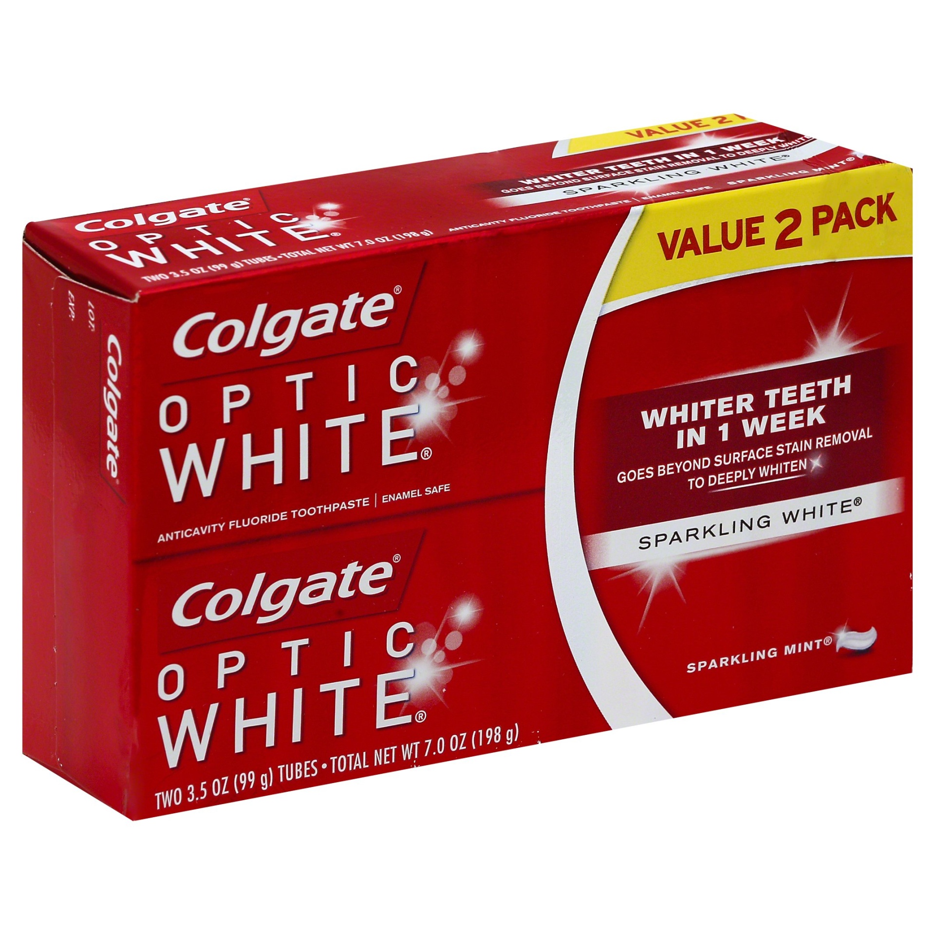 slide 1 of 6, Colgate Optic White Sparkling Mint Whitening Toothpaste, 2 ct; 3.5 oz