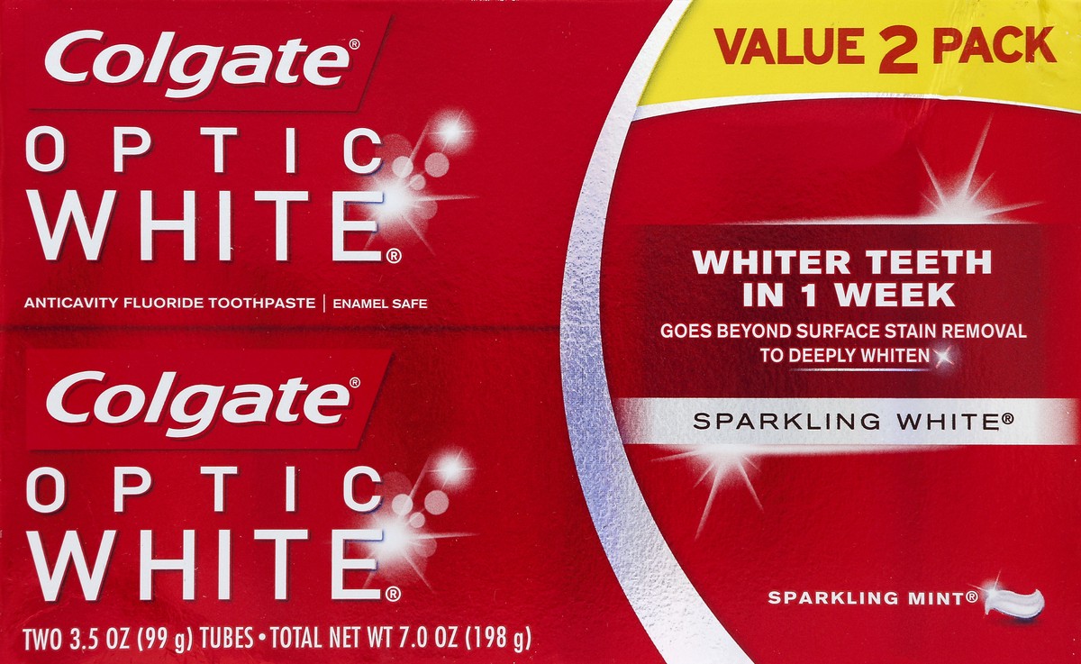 slide 5 of 6, Colgate Optic White Sparkling Mint Whitening Toothpaste, 2 ct; 3.5 oz