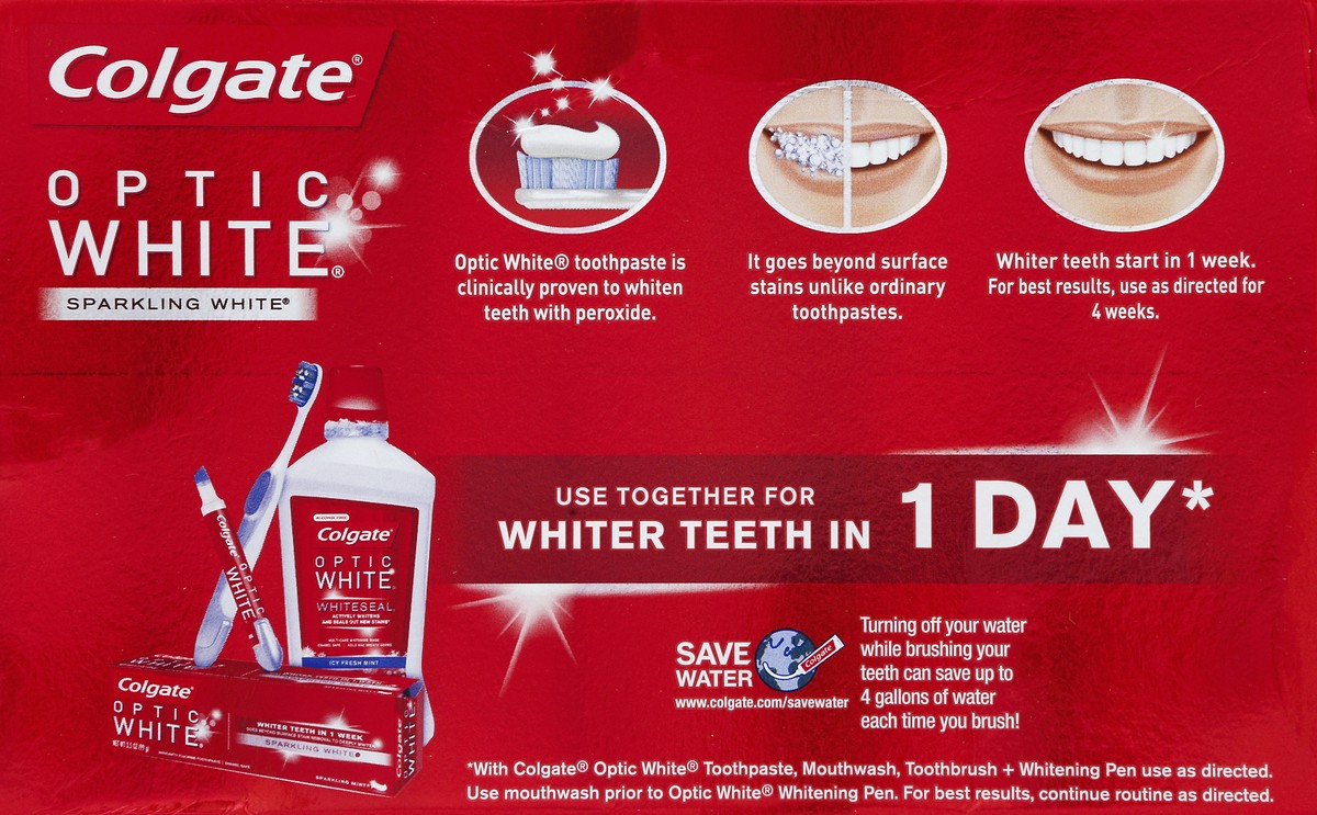 slide 4 of 6, Colgate Optic White Sparkling Mint Whitening Toothpaste, 2 ct; 3.5 oz