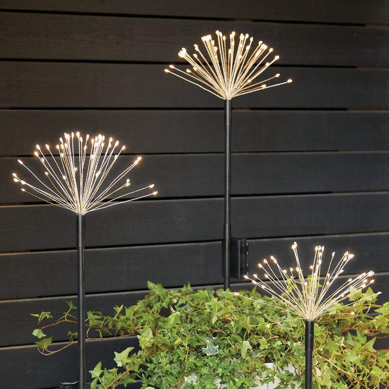 slide 2 of 4, 3pk Starburst Dandelion Sprig Battery LED Outdoor Light Stakes Black/White - Threshold™, 3 ct