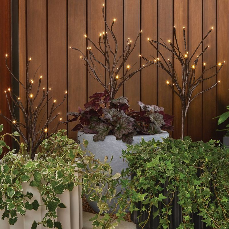 slide 2 of 3, 3pk Branches Battery LED Outdoor Light Stakes Black - Threshold™, 3 ct
