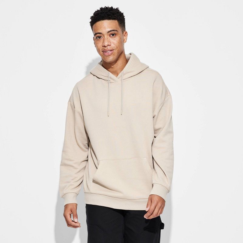 slide 2 of 3, Men's Oversized Fit Hooded Pullover Sweatshirt - Original Use™ Tan XXL: Kangaroo Pocket, Midweight, Thermal, 1 ct