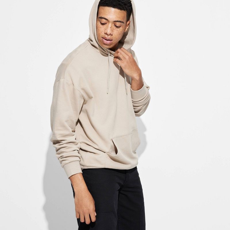 slide 1 of 3, Men's Oversized Fit Hooded Pullover Sweatshirt - Original Use™ Tan XXL: Kangaroo Pocket, Midweight, Thermal, 1 ct