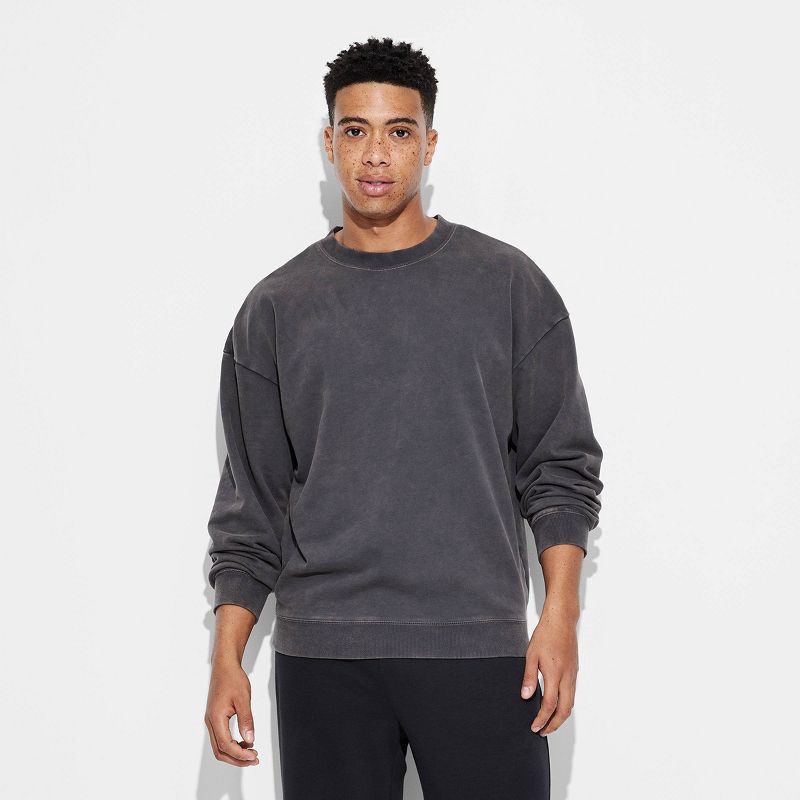slide 2 of 3, Men's Oversized- Crew Neck SweatShirt - Original Use™ Hematite XXL: Midweight Cotton Blend, Ribbed Cuffs, Pullover Style, 1 ct