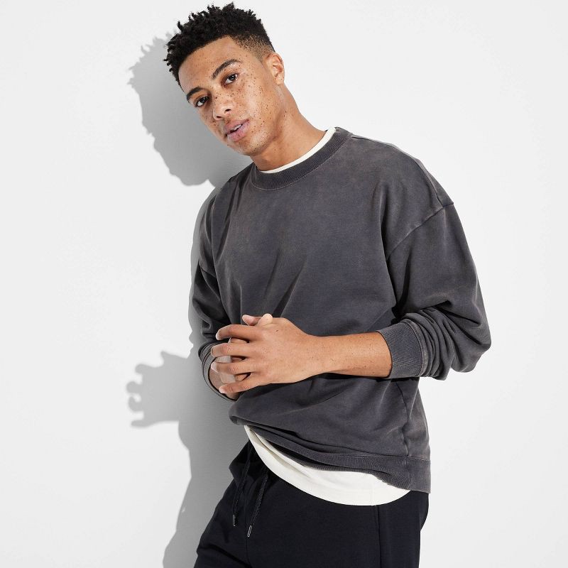 slide 1 of 3, Men's Oversized- Crew Neck SweatShirt - Original Use™ Hematite XXL: Midweight Cotton Blend, Ribbed Cuffs, Pullover Style, 1 ct