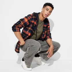 Men's Checked Hooded Long Sleeve Button-Down Shirt - Original Use™ Red M