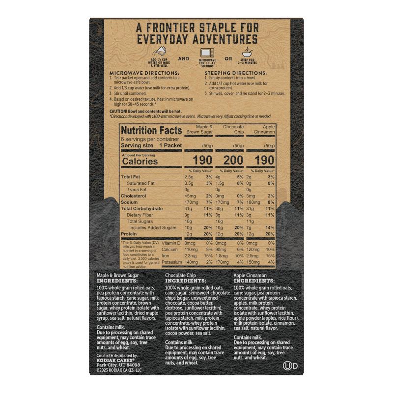 slide 2 of 4, Kodiak Cakes Kodiak Variety Pack Oatmeal Packets - 10.58oz / 6ct, 10.58 oz, 6 ct