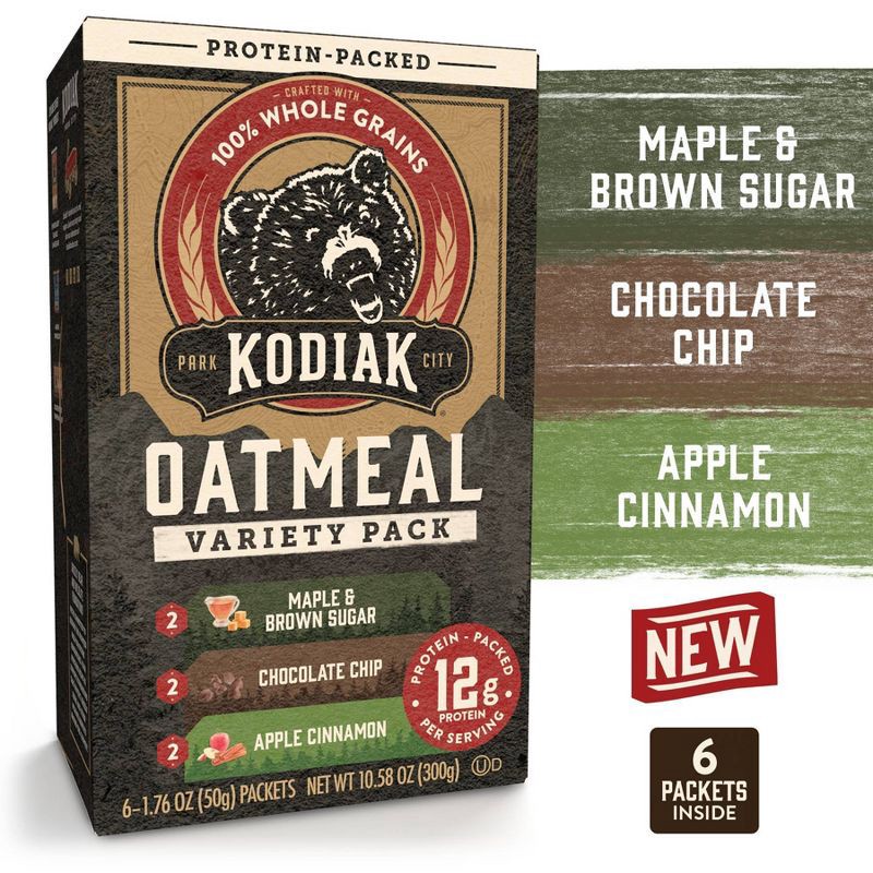 slide 10 of 10, Kodiak Cakes Kodiak Variety Pack Oatmeal Packets - 10.58oz / 6ct, 10.58 oz, 6 ct