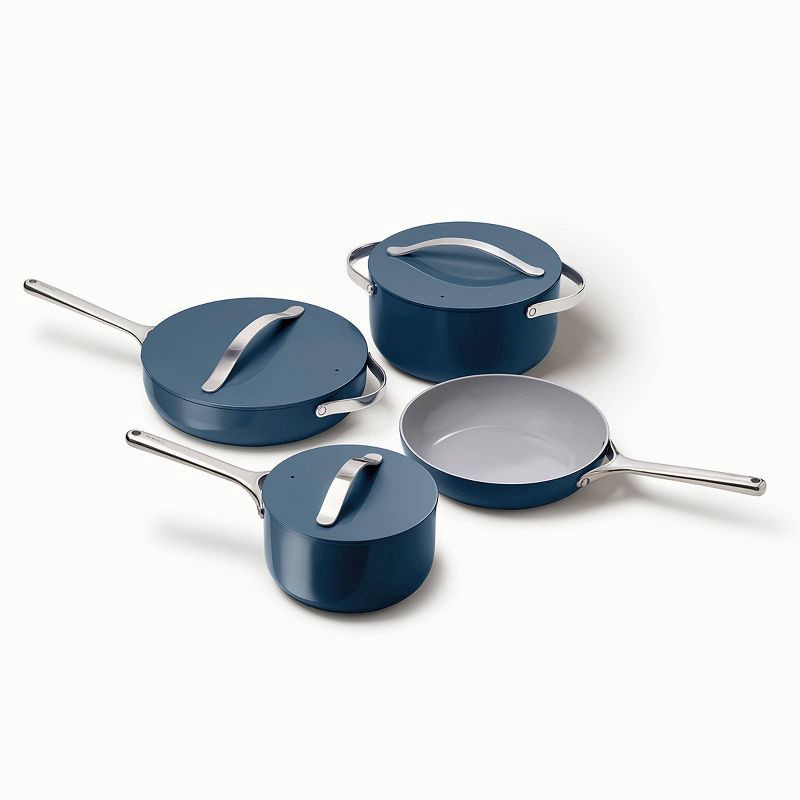 slide 3 of 4, Caraway Home 12pc Cookware Box Set Navy: Nonstick Ceramic, Stainless Steel Handles, Includes Pot Lid Organizer, Dutch Oven, 12 ct