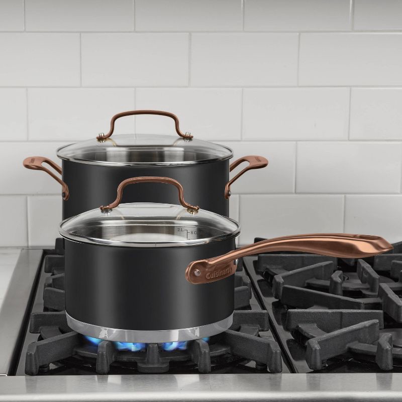 slide 4 of 7, Cuisinart 8pc Classic Matte Stainless Steel Cookware Set Black Blush Bronze Handles: Dishwasher-Safe, Tempered Glass Lids, 8 ct