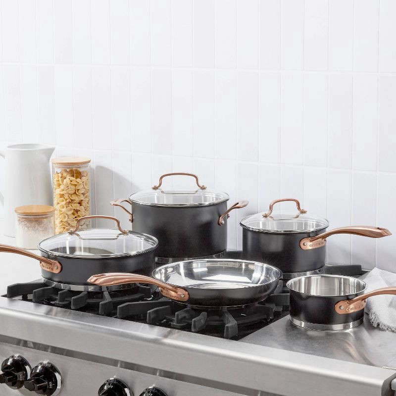 slide 6 of 7, Cuisinart 8pc Classic Matte Stainless Steel Cookware Set Black Blush Bronze Handles: Dishwasher-Safe, Tempered Glass Lids, 8 ct