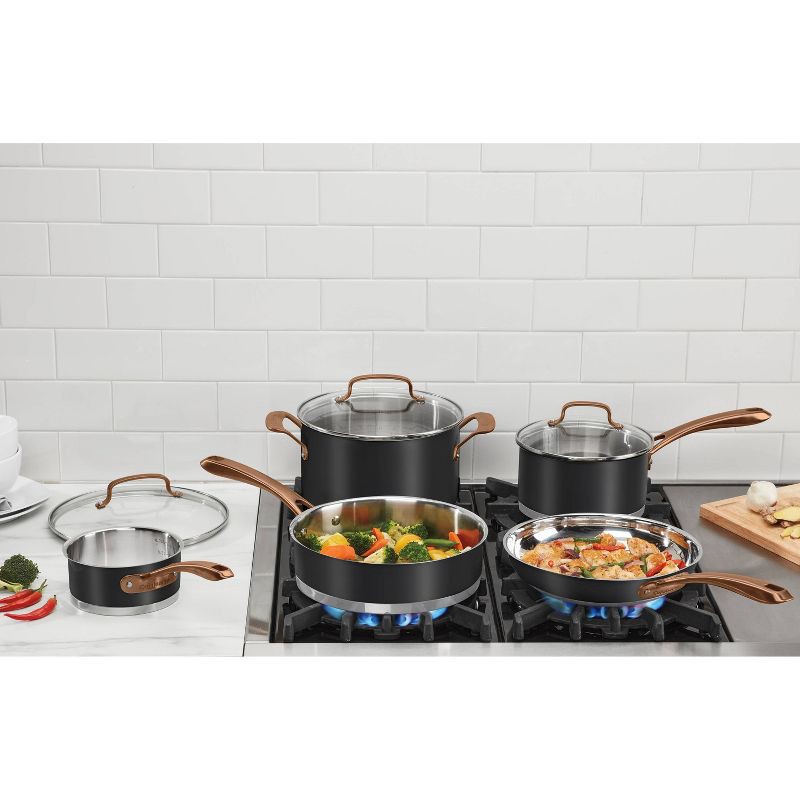 slide 7 of 7, Cuisinart 8pc Classic Matte Stainless Steel Cookware Set Black Blush Bronze Handles: Dishwasher-Safe, Tempered Glass Lids, 8 ct
