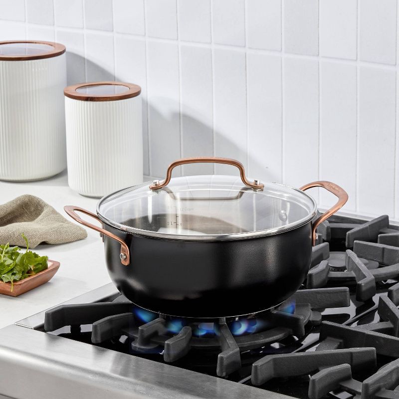 slide 2 of 4, Cuisinart 4.5qt Matte Black Stainless with Blush Bronze Dutch Oven with Cover: Black Stainless Steel Cookware, 10" Diameter, 4.5 qt