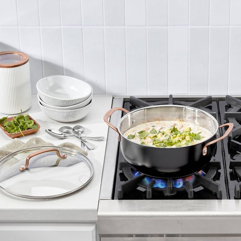 slide 3 of 4, Cuisinart 4.5qt Matte Black Stainless with Blush Bronze Dutch Oven with Cover: Black Stainless Steel Cookware, 10" Diameter, 4.5 qt