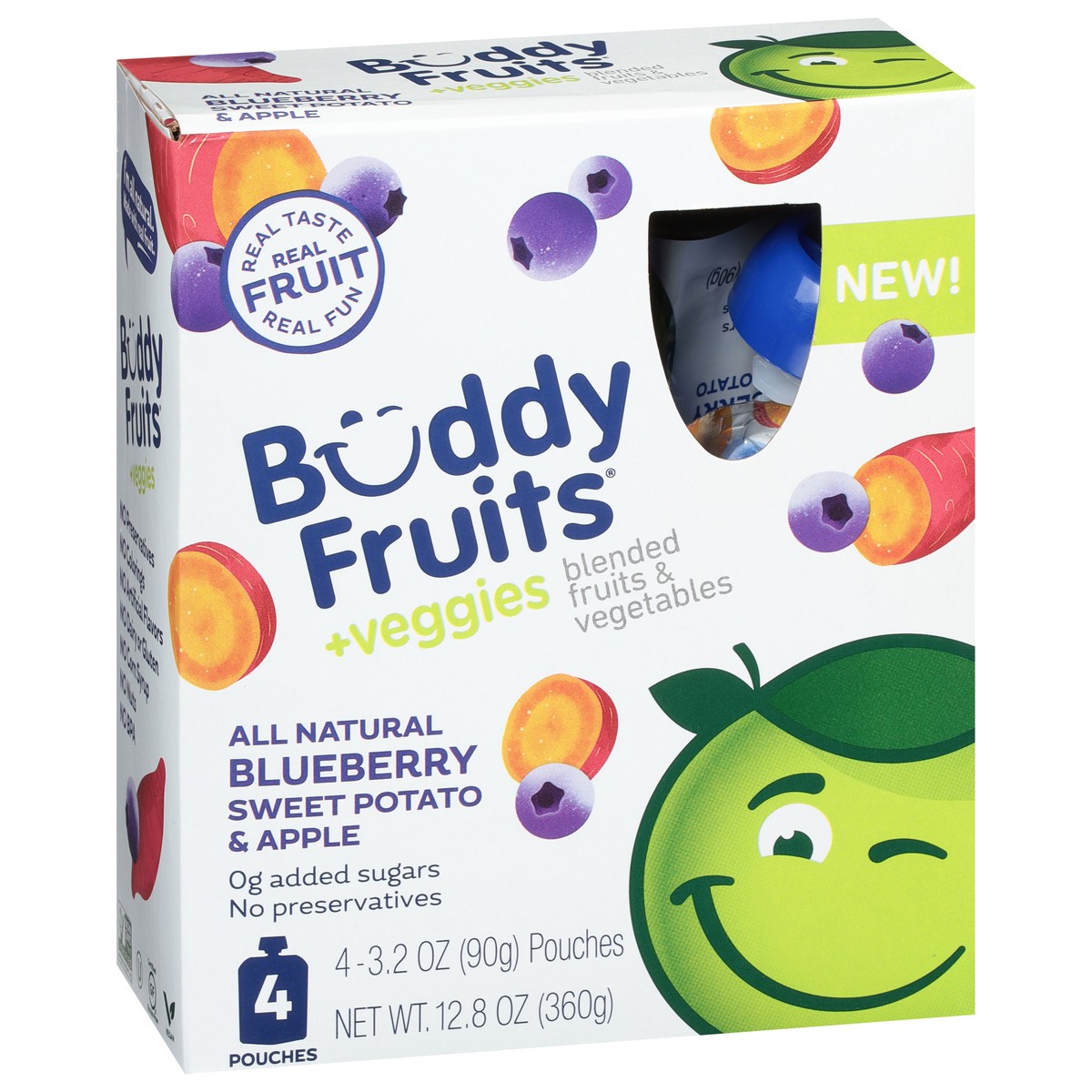 slide 5 of 9, Buddy Fruits +Veggies Blueberry Sweet Potato & Apple Blended Fruits & Vegetables 4 - 3.2 oz Pouches, 4 ct
