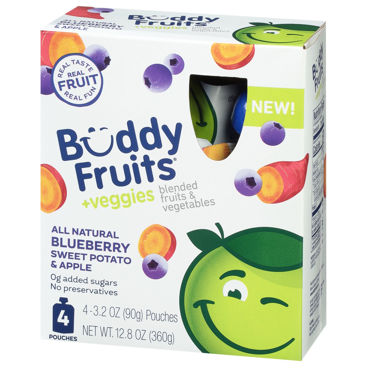 slide 9 of 9, Buddy Fruits +Veggies Blueberry Sweet Potato & Apple Blended Fruits & Vegetables 4 - 3.2 oz Pouches, 4 ct
