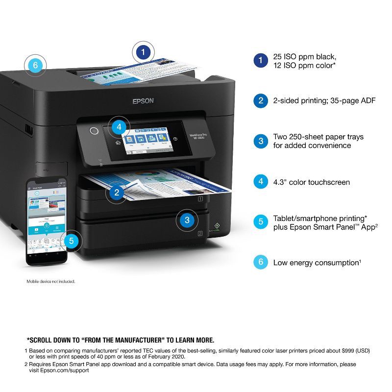 slide 4 of 7, Epson WorkForce Pro WF-4830 Wireless All-in-One Printer - Black: Automatic 2-Sided Printing & Scanner, 500-Sheet Capacity, 1 ct