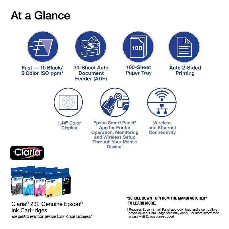 slide 3 of 6, Epson WorkForce WF-2930 Wireless All-in-One Color Inkjet Printer, Copier, Scanner - Black: Smartphone App, USB, Automatic 2-Sided Printing, 1 ct